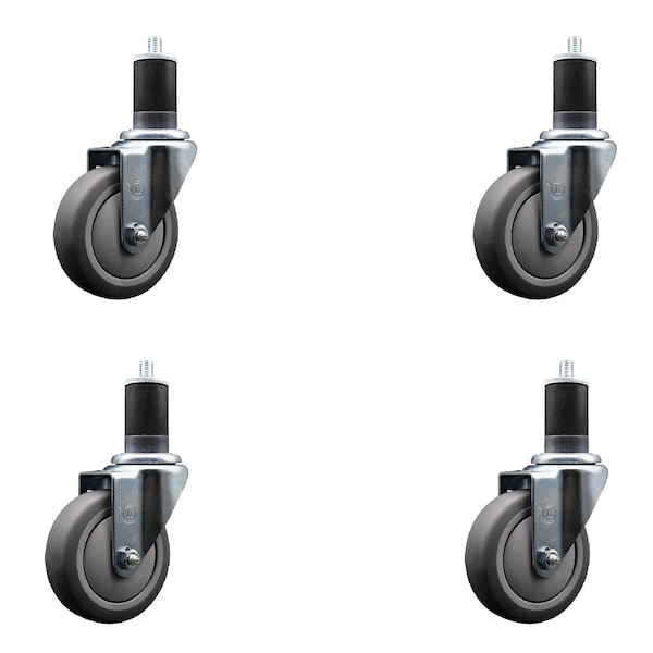 4'' SS Thermoplastic Rubber Wheel Swivel 1-5/8'' Expanding Stem Caster Set, 4PK